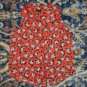 Who What Wear Red Sleeveless Blouse with Mandarin Collar